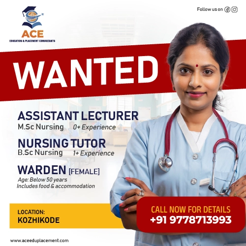 PVS College of Nursing is looking for vibrant personalities for the following positions: Assistant Lecturer with Msc Nursing Nursing Tutors with BSc Nursing Female Warden Call or WhatsApp us at +919778713993 for more details and to apply.